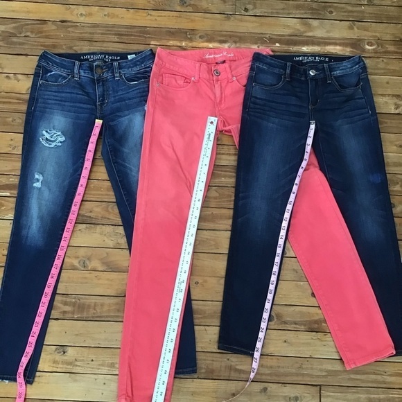 American Eagle jeans 3 bundle tangerine blue jeggings skinny stretchy size 2 - Picture 8 of 11